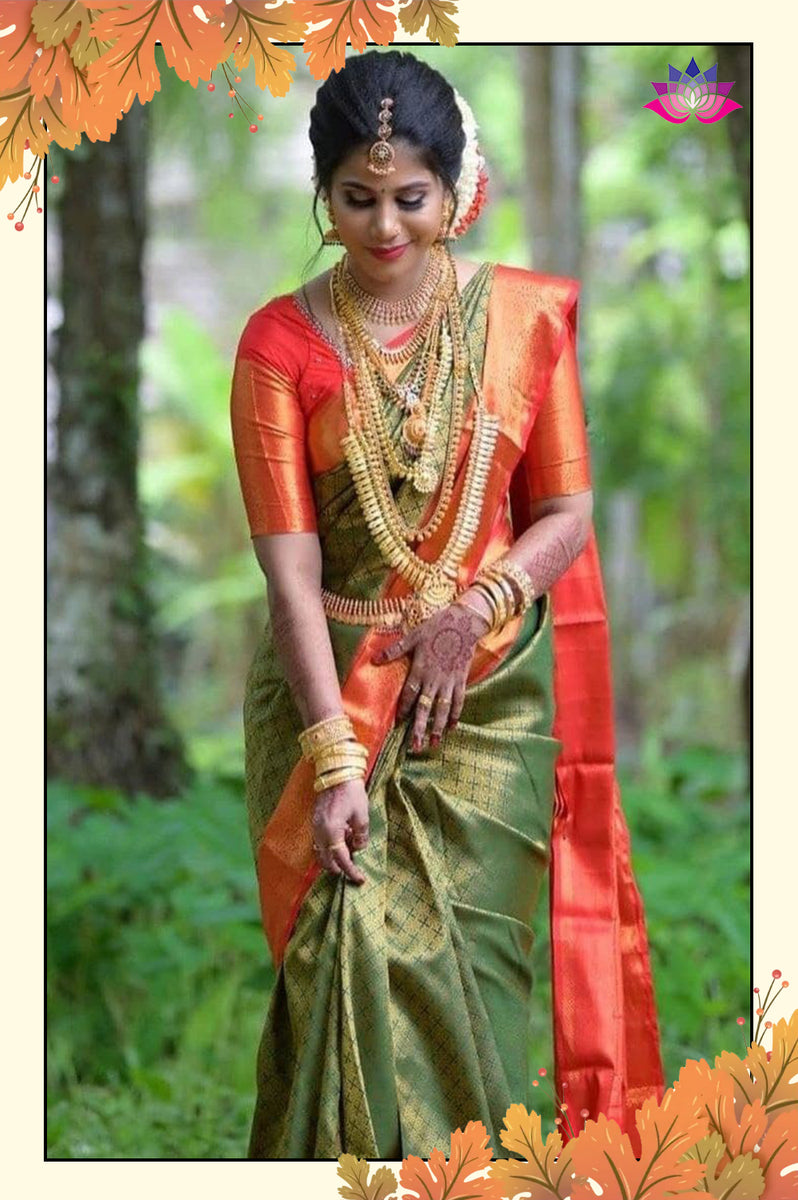 Red and green hot sale bridal saree