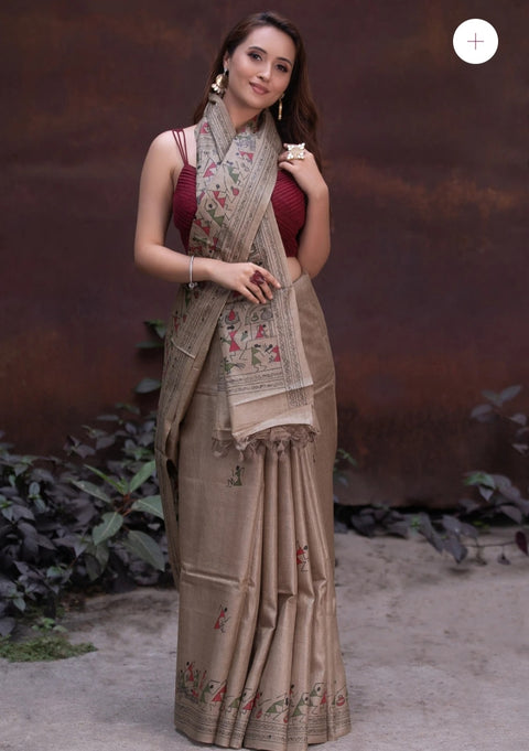 Shayona brown colour kalamkari saree