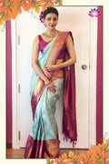 Beautiful Rama Color Banarasi Silk Saree