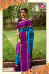 sky blue wine border silk saree
