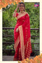 Cherry red with golden butti silk saree