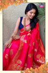 Red color Zari weaving Lichi silk saree