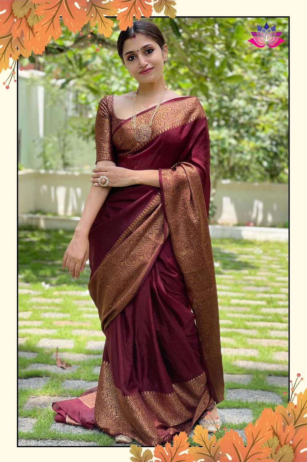 Onam Maroon Big Border Jacquard Silk Saree– Lotus Fashion