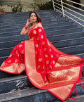 Charming Red Jacquard Silk Saree