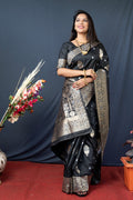 Charvi black soft silk saree