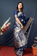 Charvi blue  soft silk saree