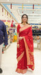 Cherry red with golden butti silk saree