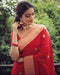Cherry red with golden butti silk saree