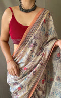 Floral Pink Handloom Cotton Saree– Lotus Fashion