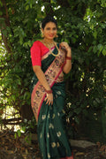 Dark Green Color Jacquard Silk Saree