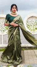 Dark Green Onam Jacquard Silk Saree