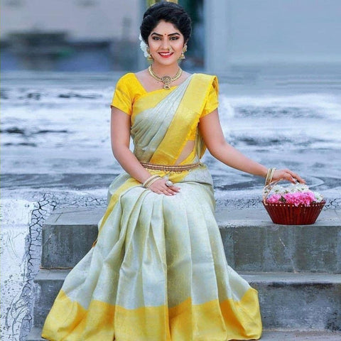 Glamour yellow soft silk saree
