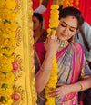 Grey Pink Color Jacquard Silk Saree