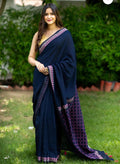 Indigo blue cottan print saree