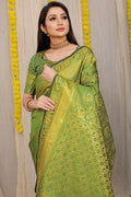 Meghna mily Green soft silk saree