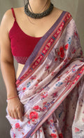 Floral Pink Handloom Cotton Saree– Lotus Fashion