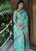 Kalki Rama Color Jacquard Linen Cotton Silk Saree