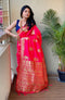 Red color Zari weaving Lichi silk saree