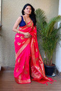 Red color Zari weaving Lichi silk saree
