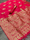 Red color Zari weaving Lichi silk saree