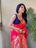 Red color Zari weaving Lichi silk saree