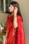 Red hexa butti silk saree