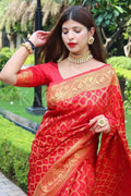 Red hexa butti silk saree