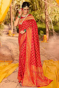 Red hexa butti silk saree
