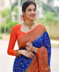Virangna Blue and Orange Color Silk Saree Blue