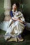 Onam Special Blue And Cream Silk Saree
