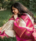 Plentiful Fancy Cream And Pink  Color  Jacquard Silk Saree