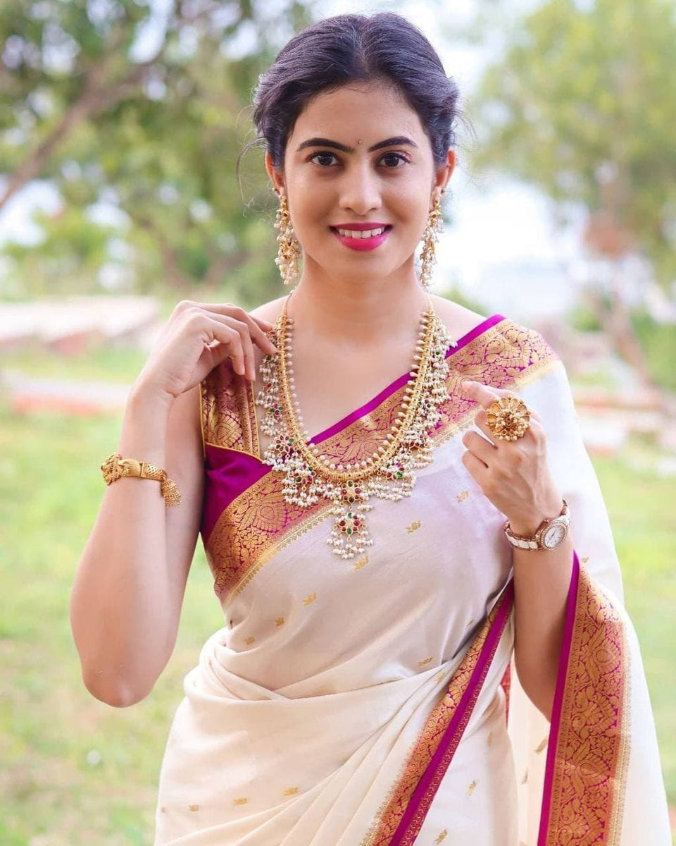 Buy Off White Saree Traditional South Indian Saree Indian Wedding Saree  Customised Designer Blouse N Ready to Wear Saree Women Wear Cloths Online  in India - Etsy